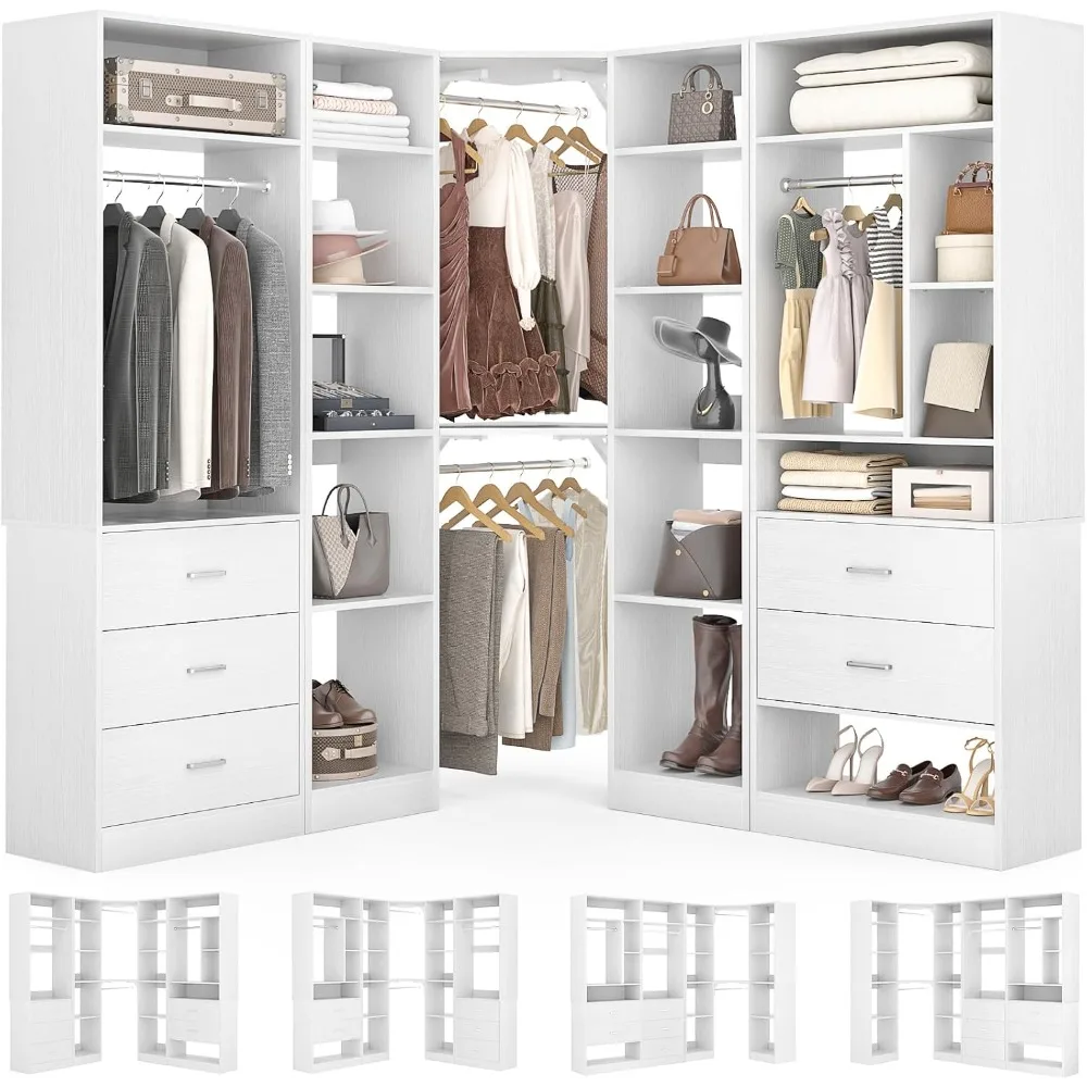 

Freestanding Closet System, with 5 Drawers & 4 Hanging Rods, 63.2" L X 63.2" W X 80" H, Closet Organizer Closets
