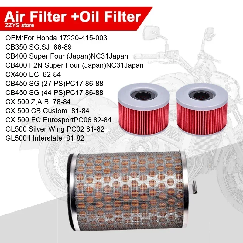 

Motorcycle Air Filter Cleaner & Engine Oil Filter For Honda GL500 Silver Wing PC02 81-82 GL500I Interstate 500 GL SilverWing 500