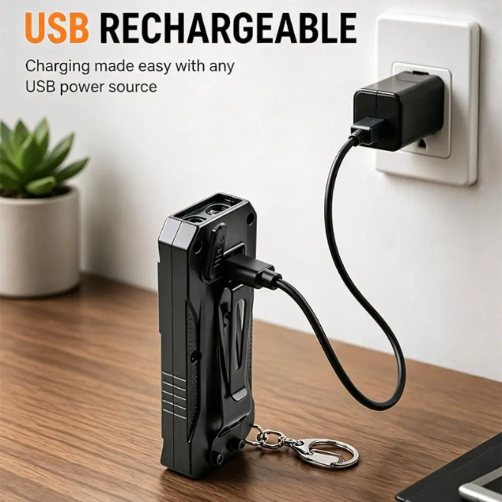 Rechargeable Keychain Flashlight USB C Side Light Panel Atmosphere Keychain Lamp Double Front Lights Colorful Light Mode