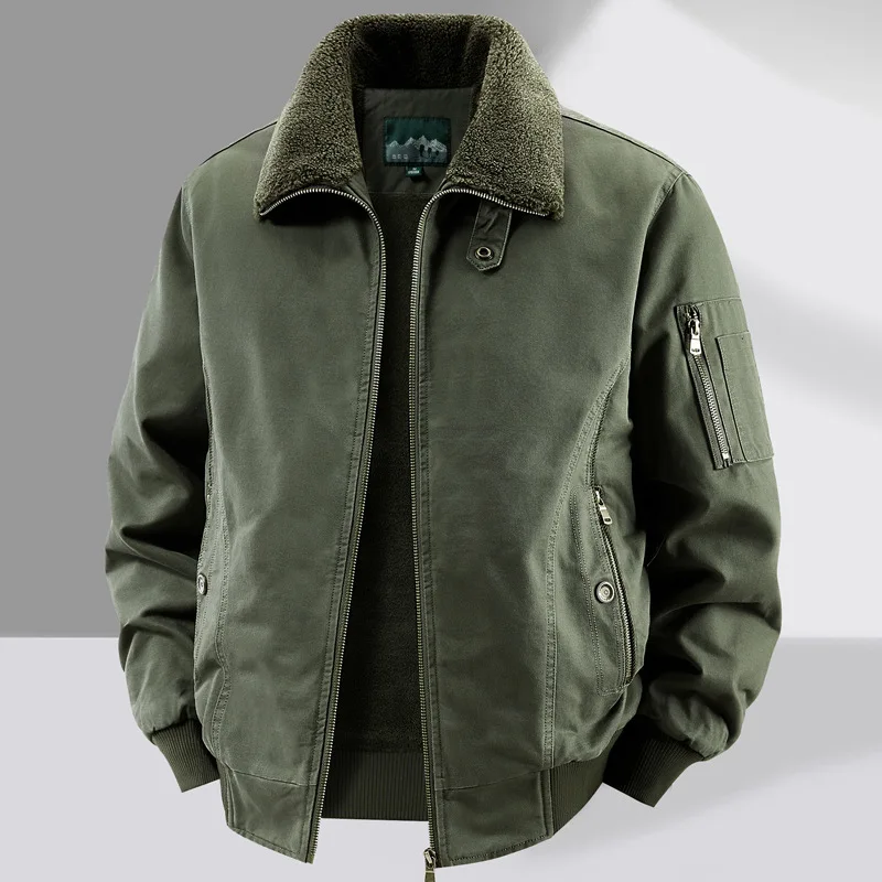 

Autumn and Winter Leisure Mens Jacket Fleece-lined Pure Cotton Wash Minimalist Fashion Temperament Comfortable Ventilate