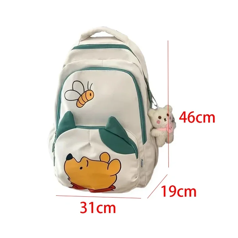 Disney Winnie The Pooh Large Capacity school Backpack for Women College Student School Bag with Doll Pendant Nylon Fabric