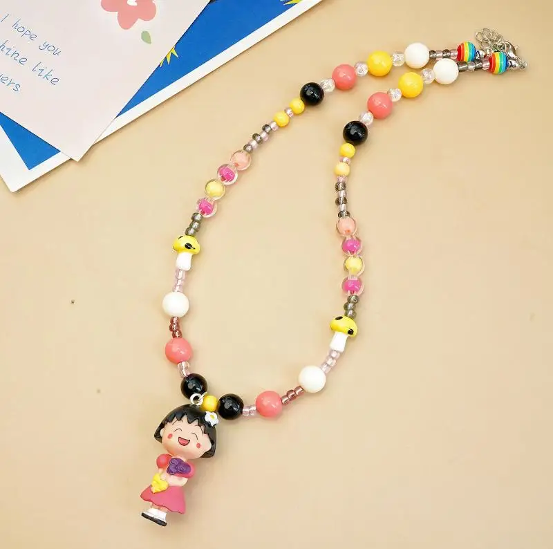 Kawaii Anime Cartoon Chibi Maruko Chan Colorful Beaded Necklace Decoration Girl\'s Birthday Creative Peripherals Gift Jewelry