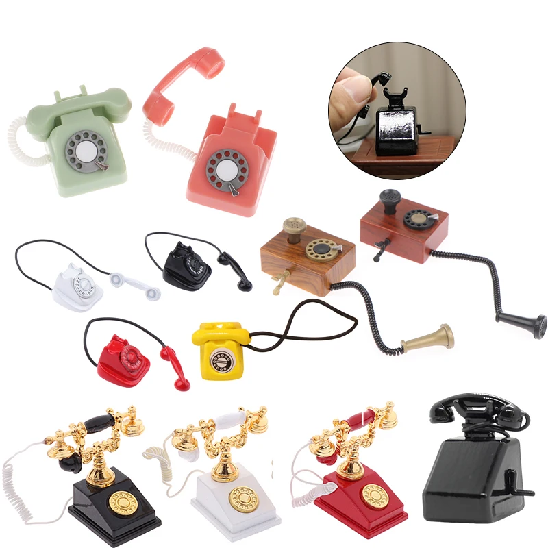 1Pc Dollhouse Mini Retro Telephone 1:12 Dollhouse Miniature Simulation Mini Phone Retro Telephone Model Home Furniture Decor