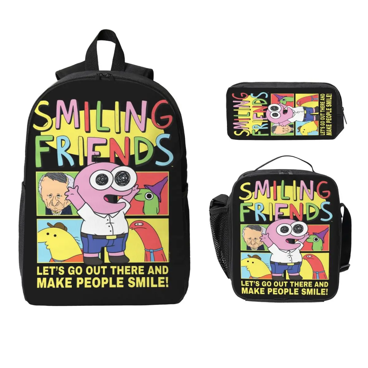 

Рюкзак с героями мультфильма «Улыбающиеся друзья», детский рюкзак, коробка для обеда, пеналы для мальчиков и девочек, милый школьный рюкзак, набор сумок для книг