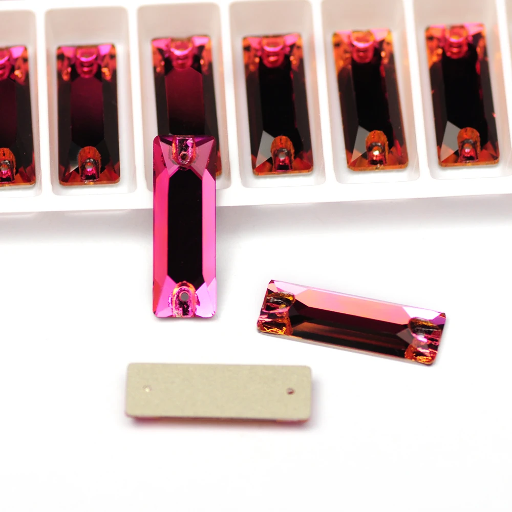 Baguette Luxus Kristall 6A Glas Strasssteine zum Nähen, Rechteckige Mischfarben, Flache Rückseite Strass zum Aufnähen auf Kleidung – Detail 6
