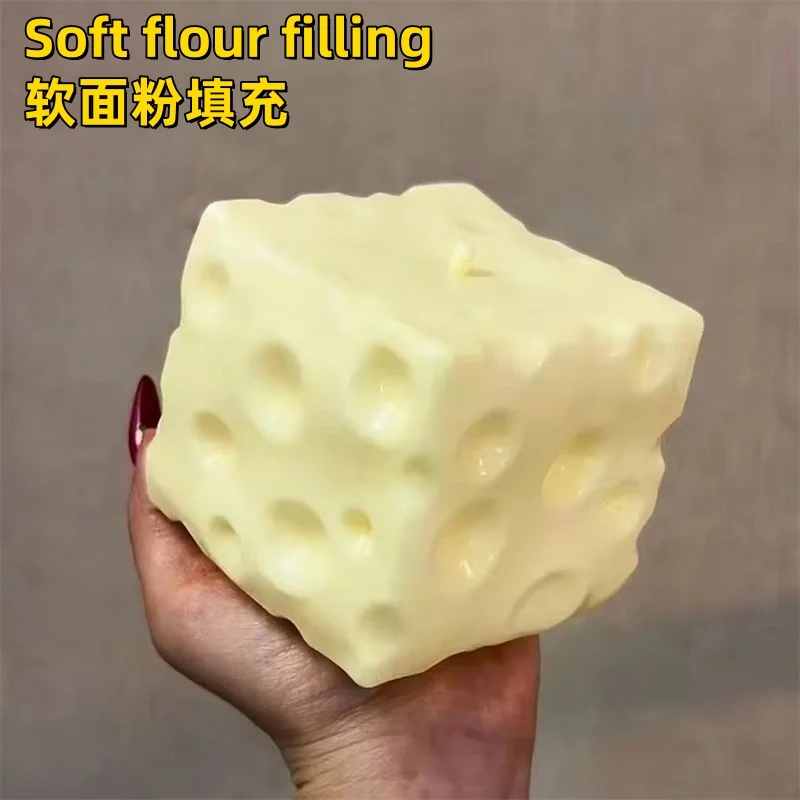 Jumbo Kaasblok Stressbal Grote Kaasvormbare Knijpbal Niet-stuiterende Fidget Toy ASMR Sensorisch Anti-Stress Festival Cadeau