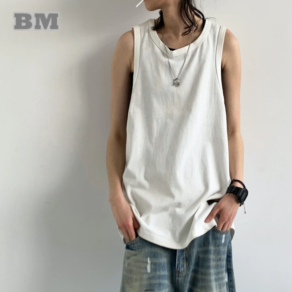 Japanese Vintage Sleeveless Tank Top Men Women Summer Oversized 100% Cotton Solid Color Casual Basic Sports Tops Korean Vest