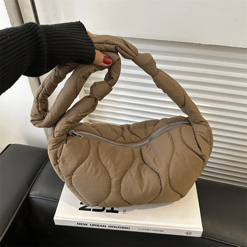 2023 New Dumpling Shape Large Capacity Cotton down Jacket Bag Belted Autumn Winter Crossbody Bag Versatile Single Shoulder Bag