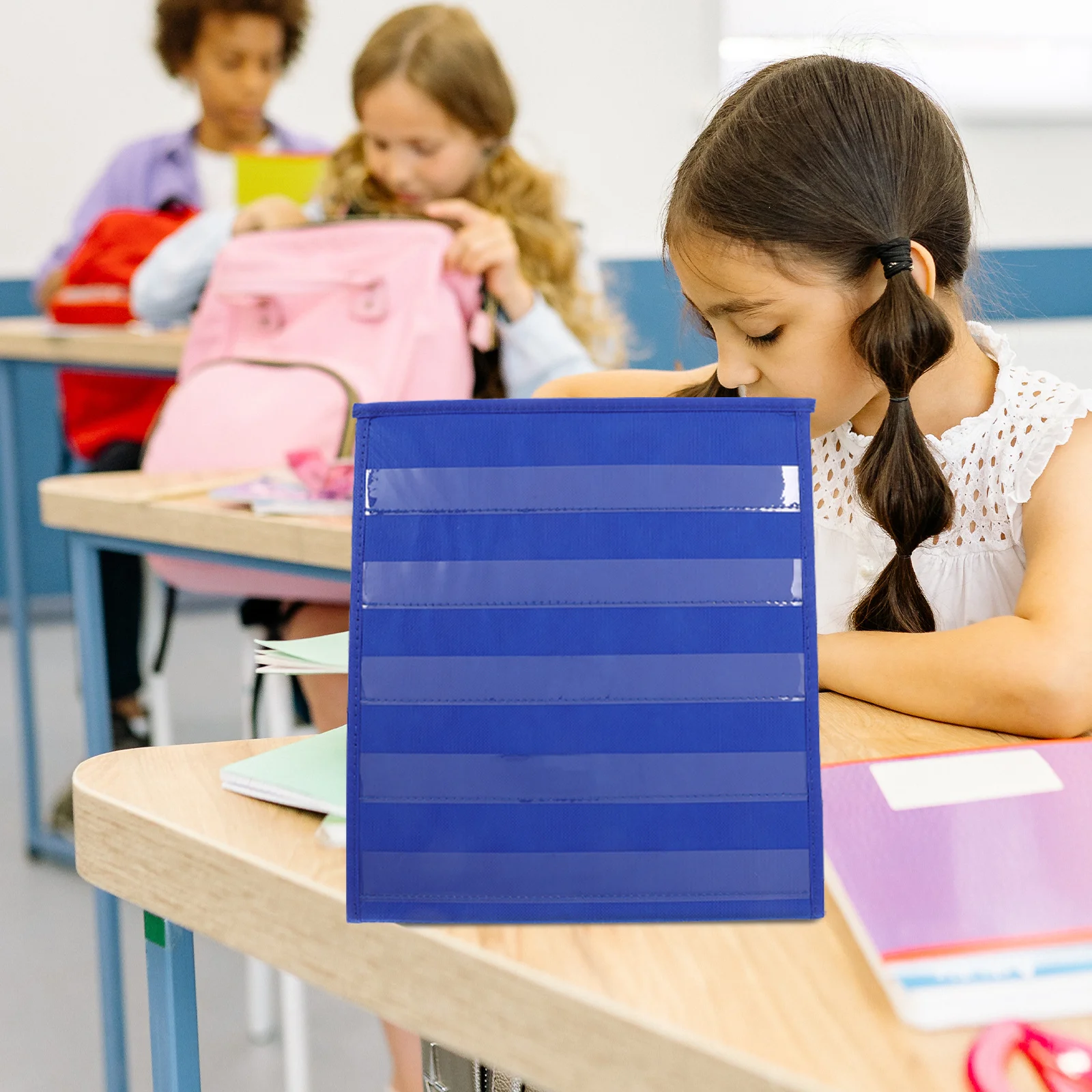 

Desktop Stand Small Pocket Chart For Classroom Double-Sided Tabletop Pockets Sturdy Triangle Base Schedule Organizer Storage