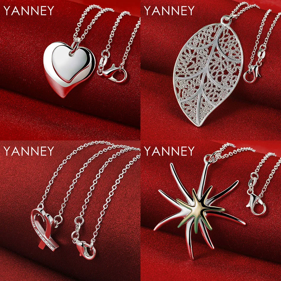 

Charm 925 Sterling Silver 16-30 Delicate Leaf Heart Necklace Women Wedding Gift Elegant Accessory Party
