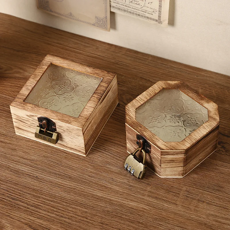 

Retro Begonia Flower Storage Box Desktop Storage Small Wooden Boxs Wooden Locked Small bins Small Gift Jewelry Box