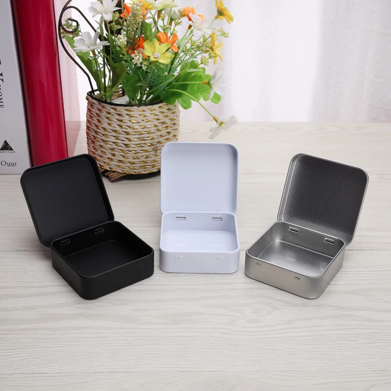 Square Small Tin Box Portable Solid Color Packaging Tins Container Coin Jewelry Box Mini Tinplate Storage Box Geometric