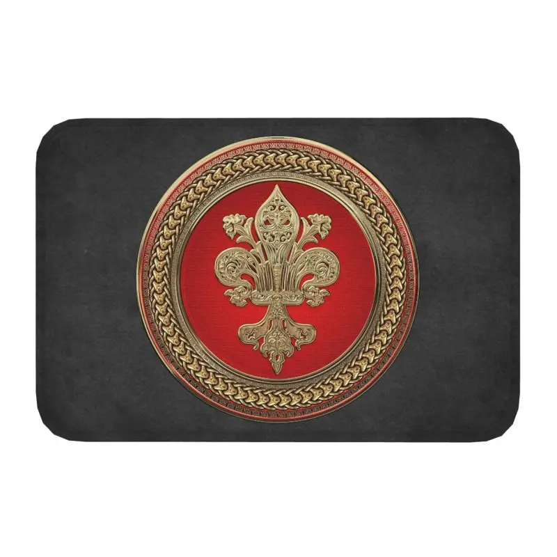 Lily Flower Fleur De Lys Pattern Floor Door Kitchen Bathroom Mat Anti-Slip Fleur-de-lis   Balcony Entrance Rug