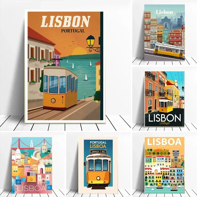 Hot Lisboa Portugal viaje mundo ciudad paisaje cómic póster impresiones cuadro sobre lienzo para pared foto regalo habitación decoración del hogar