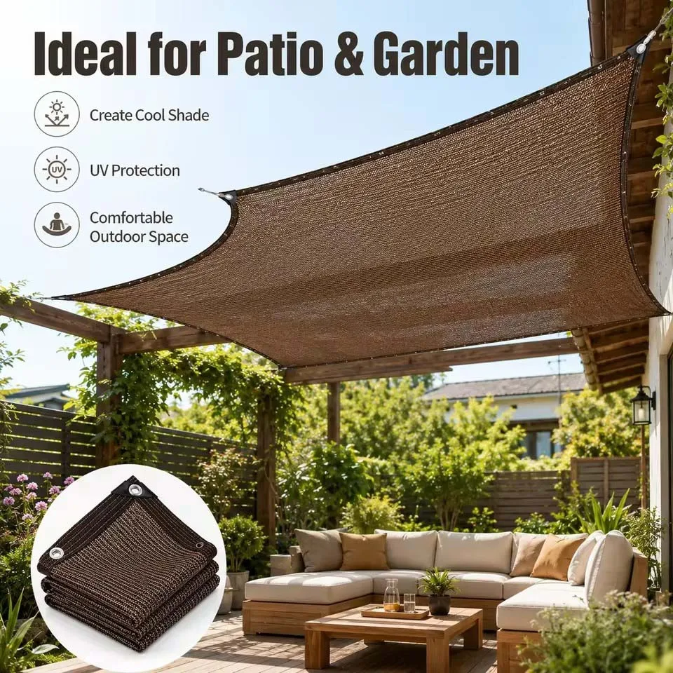 Brown sunshade net - high-density polyethylene mesh, suitable for greenhouses, terraces, plants, pavilions, and porches