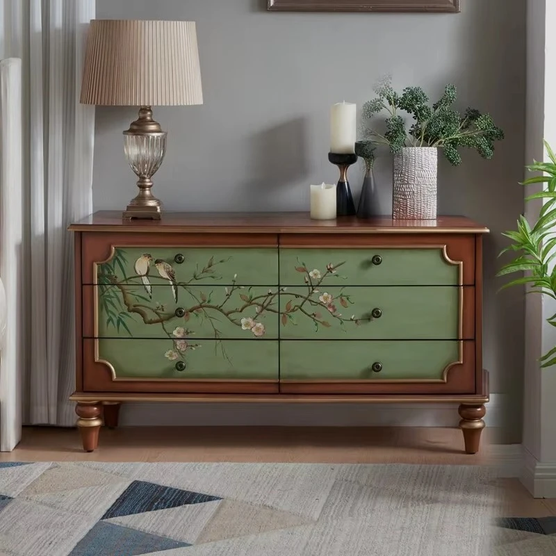 Home bedroom entrance furniture set, rustic style, hand-painted solid wood bedside table