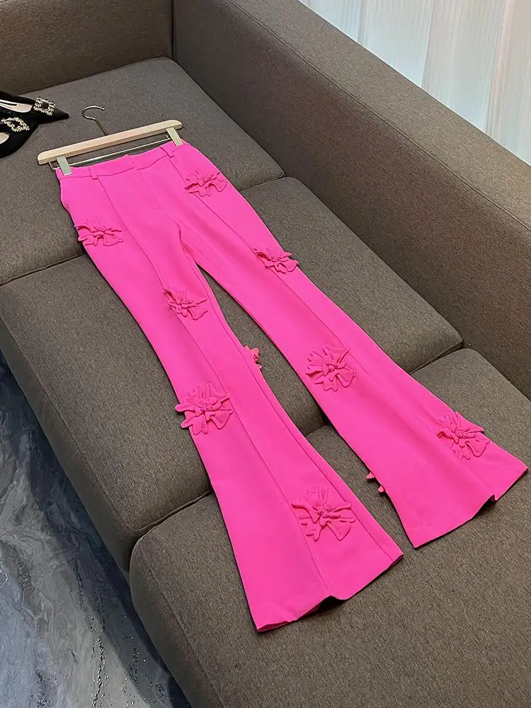 

Своичный двубортный тяжелый рабочий костюм с 3D цветочным декором, повседневные брюки с высокой талией и цветочным узором, детали