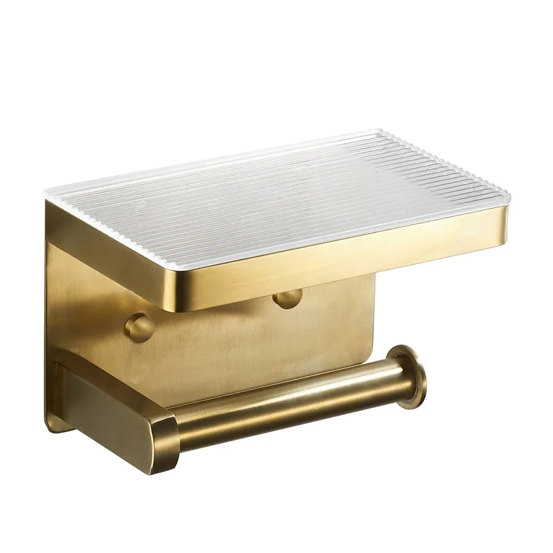 

304 Stainless Steel Bathroom Tissue Holder Brushed Gold Toilet Roll Paper Holder Mobile Phone Holder Bathroom Storage Rack