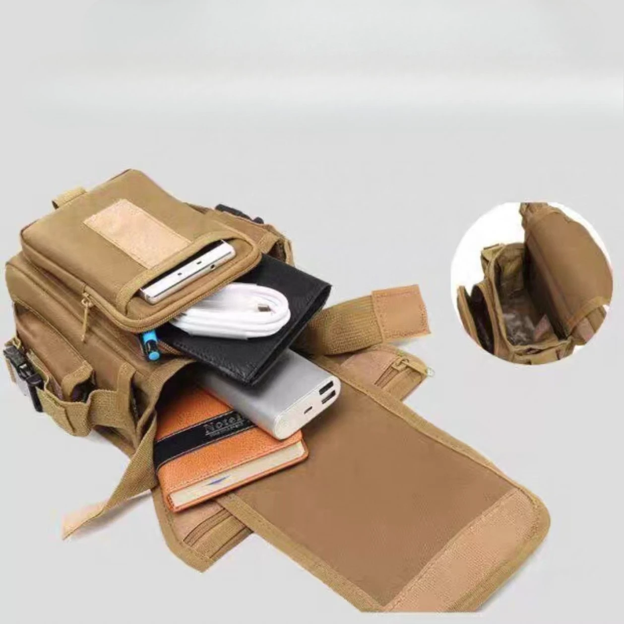 حقيبة معدات ركوب الدراجات في الهواء الطلق، حقيبة أرجل الصيد، حقيبة خصر للتخزين متعددة الطبقات للمغامرات الأمنية