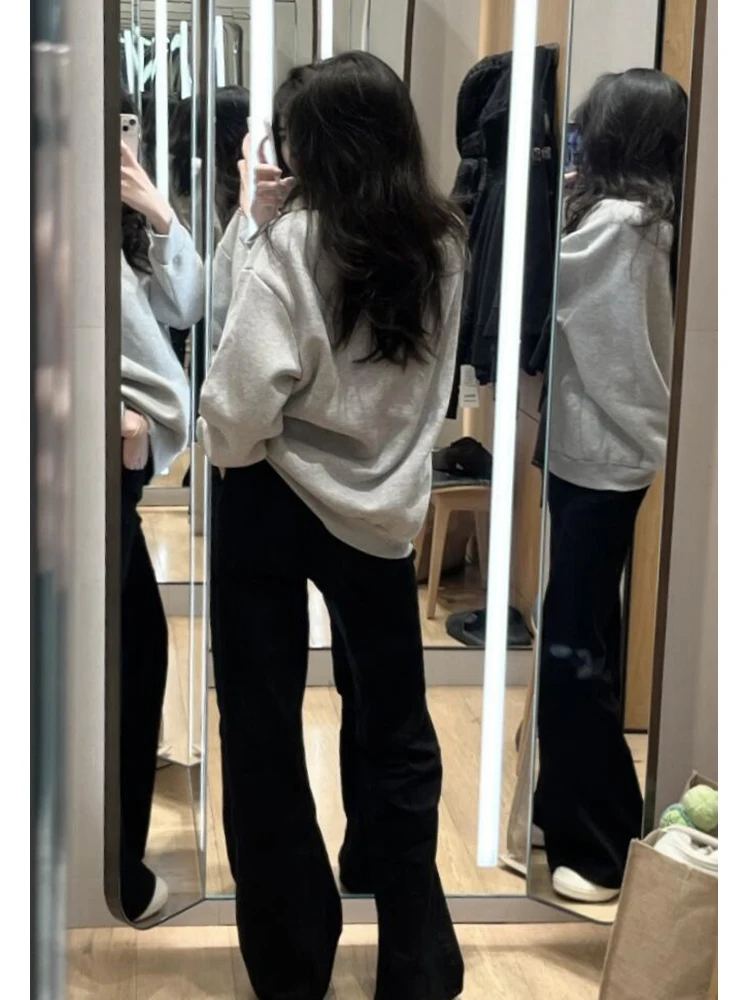 Coreano sle xadrez solto ajuste feminino ne suor outono inverno fce forrado casual versátil preguiçoso sle topo