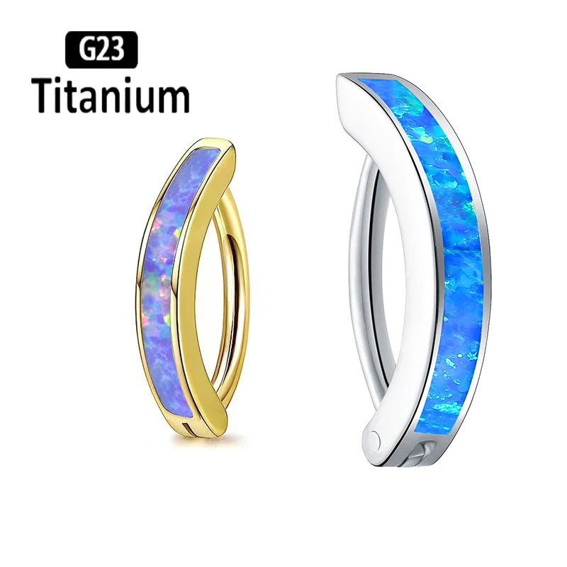 1 قطعة 14 جرام زرع الصف G23 التيتانيوم البطن خاتم على شكل زر الفرس ASTM F136 أوبال 05 السرة ثقب الجسم مجوهرات البطن الثقب