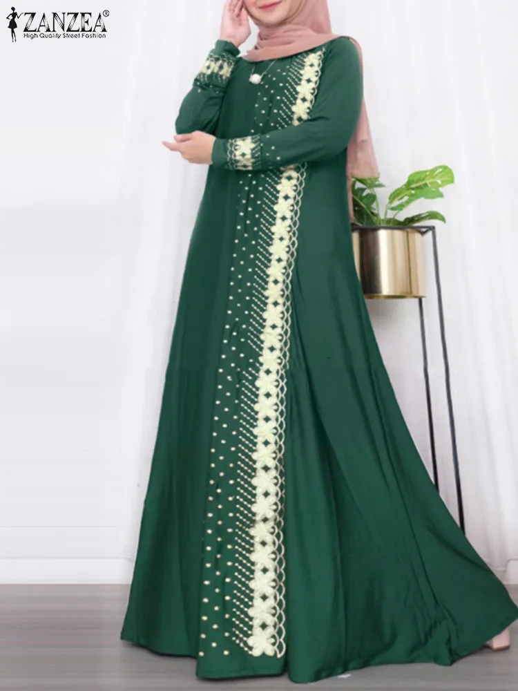 ZANZEA Muslim Maxi Dresses Fashion Printed Abaya IsIamic Robe Vestidos Elegant Long Dress Abayas For Women Full Sleeve Sundress