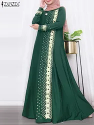 ZANZEA-Vestido largo con estampado de Abaya para mujer, traje largo de manga larga, elegante, a la moda