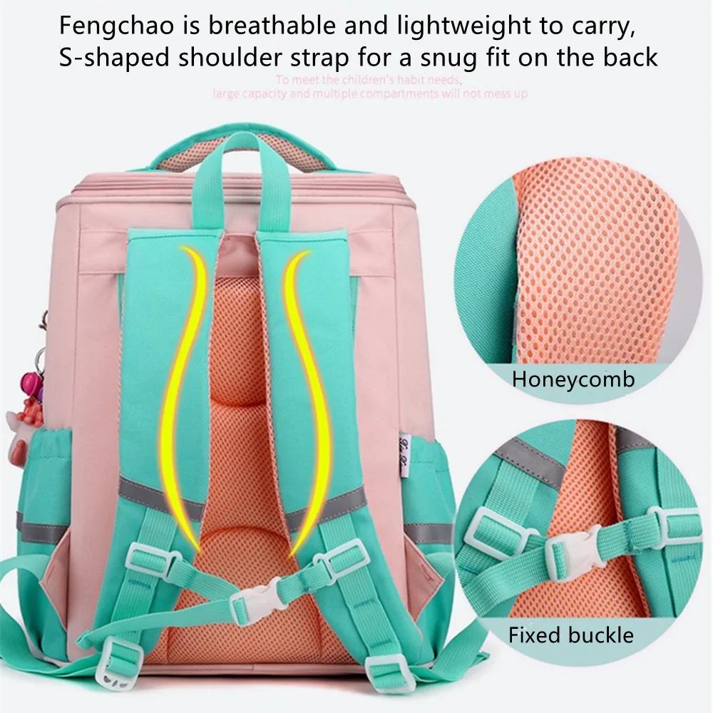 Children Backpack Schoolbag Travel Handbag Student Book School Bag Kids Girls Boy Contrast Colors Detachable Shoulder Packback