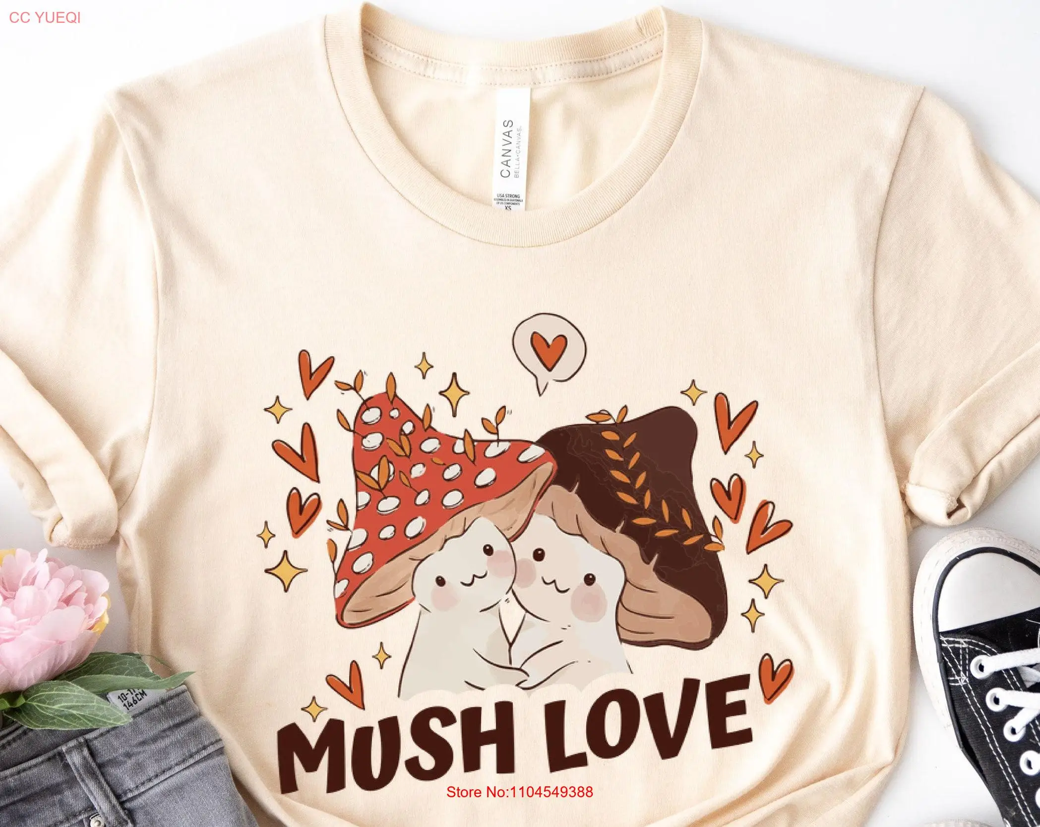 

Mushroom T Shirt Mush Love Cute I You So for Lover Whimsical Valentine long or short sleeves