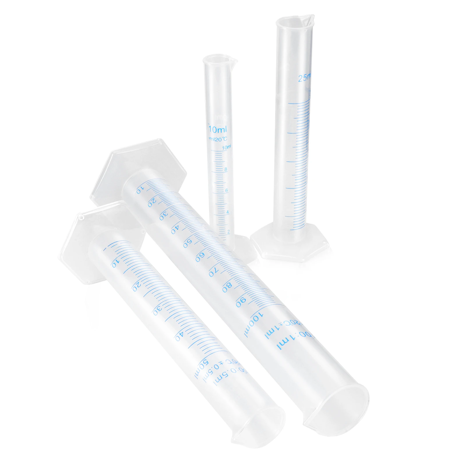 

4pcs Plastic Graduated Measuring Cylinders Set Food Grade Transparent 10ml 25ml 50ml 100ml Stable Cylinder for Easy