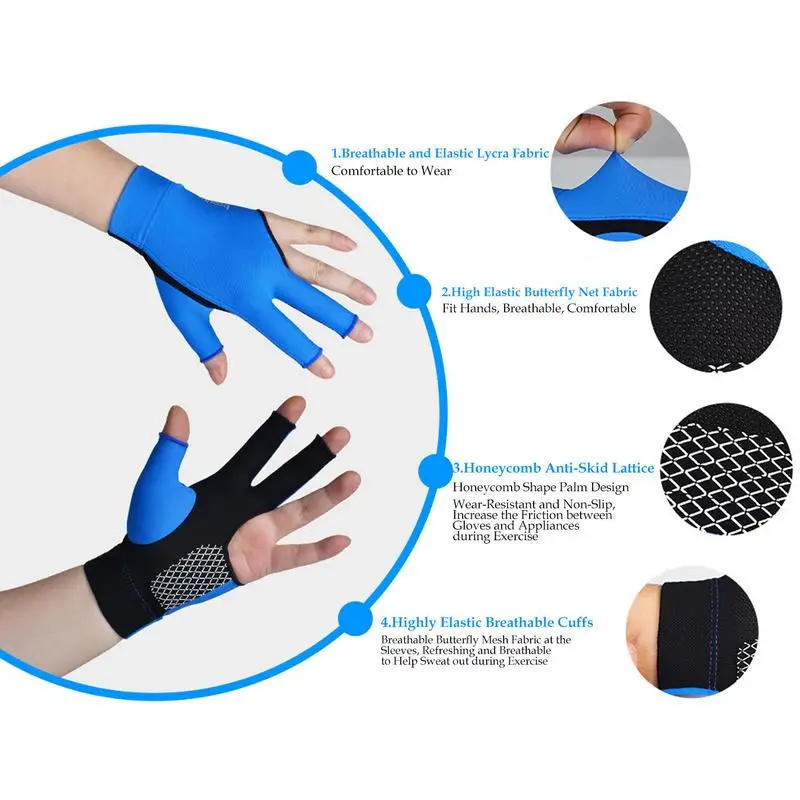 Pool Gloves Left Hand Adjustable And Comfortable Billiards Match Gloves Elastic 3 Fingers Show Gloves Sports Supplies For