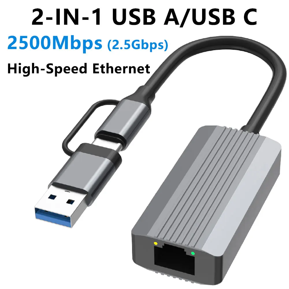 

2.5G USB C & USB A Ethernet Adapter, 2500Mbps RJ45 LAN Network Adapter, Gigabit USB 3.0 Ethernet Dongle