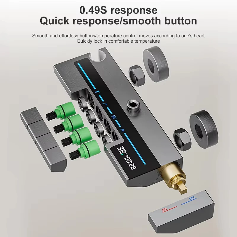 Set doccia con display digitale grigio, pulsante pianoforte caldo e freddo con luce atmosferica, soffione doccia con rubinetto da bagno