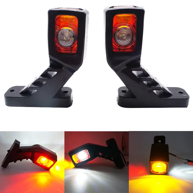 New  2pcs 3Faces White Red Yellow 12/24V LED Side Marker Light Tail Light  For Trailer Truck Van Lorry Indicator Lamp Truck Lamp