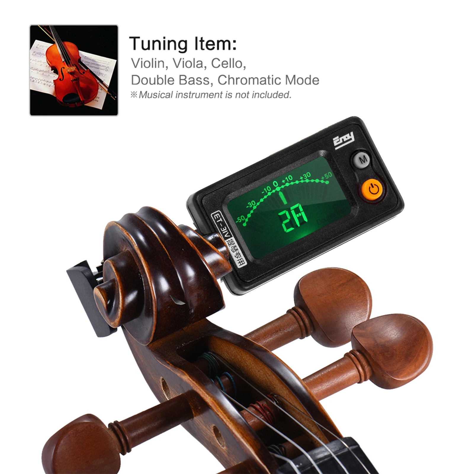 ET-31V Multi-function Clip-on Tuner Automatic Tuning Mode for Violin Viola Cello Double Bass Chromatic with LCD Display