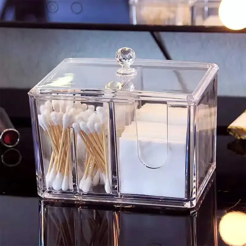 Transparent acrylic cotton storage box cotton swab box desktop dressing table cosmetics dustproof storage box organizer