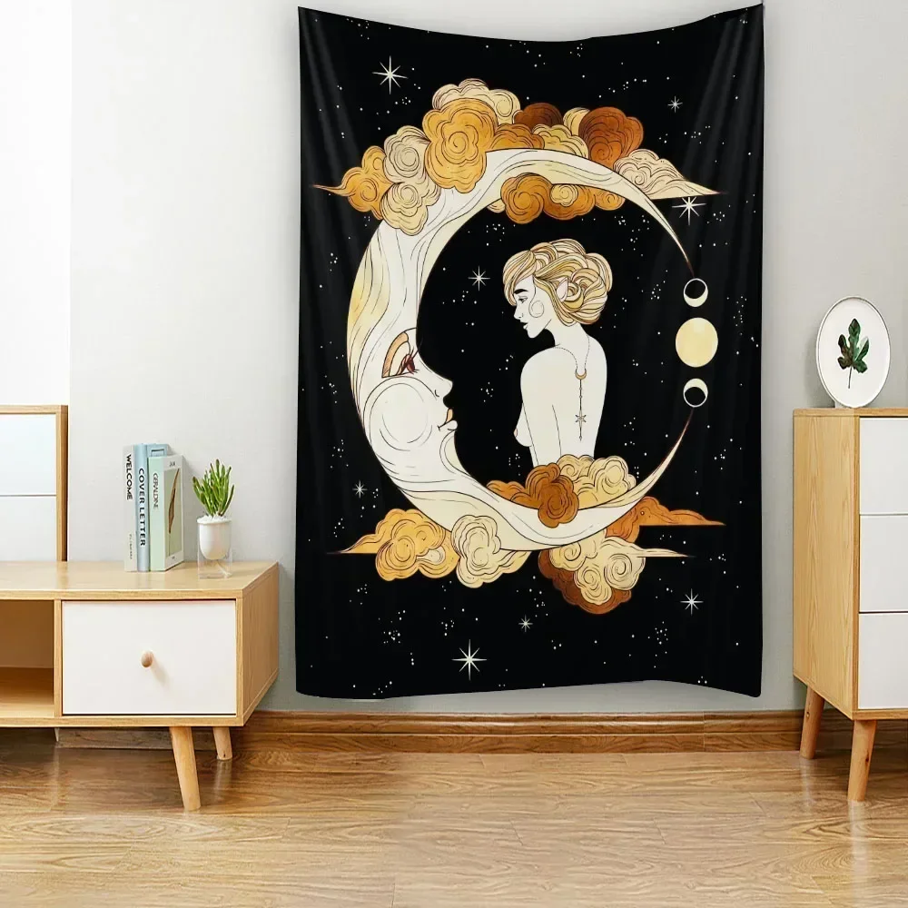 Tarot divination home decoration magic tapestry sun and moon mantra wall decoration hippie bohemian yoga mat sofa blanket