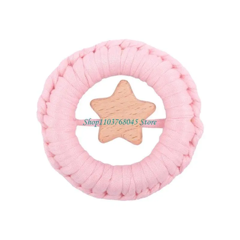 R53F Newborn Rattle Ring Star Pacifier Teether Baby Shower Gift Handmade Crochet Teething Toy 3-9M Infant Fine Motor Toy