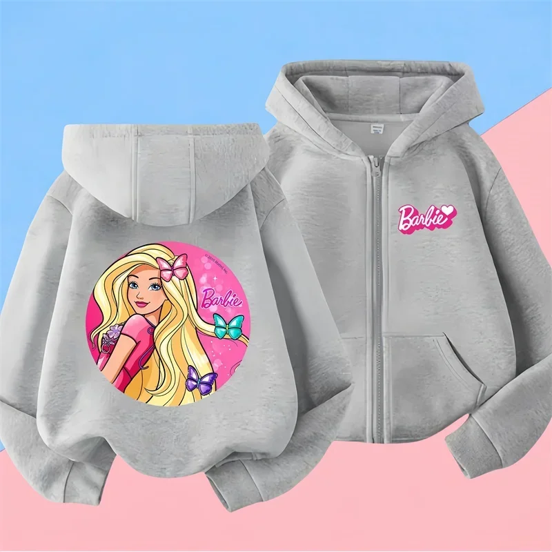 Disney Barbie Casual Kids zamek błyskawiczny odzież sportowa 2-częściowy zestaw bluz z kapturem odzież dziewczęca chłopięca bluza spodnie dresowe