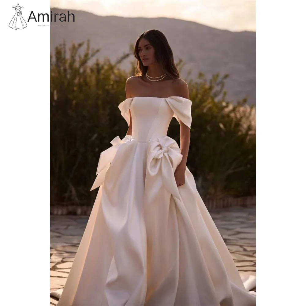 

Amirah 3D белое бальное платье с бантом, платья на заказ для особых мероприятий, женское вечернее платье, женская линия, со шлейфом и открытыми плечами для выпускного вечера