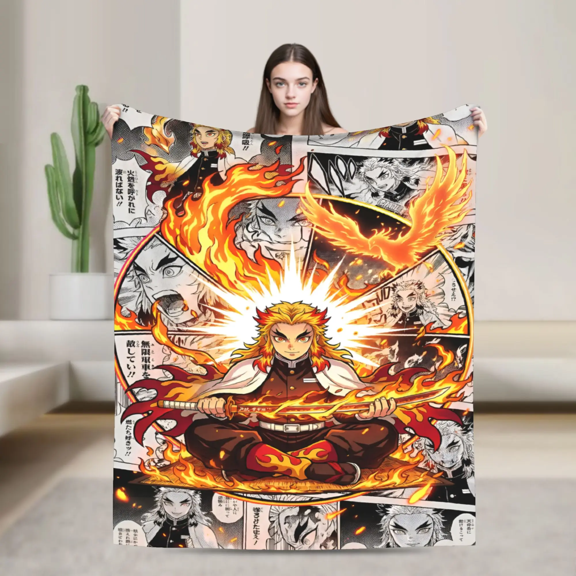 Custom Sofa Fleece D-Demons Slayers Throw Blanket Warm Flannel Japanese Manga Blankets for Bed Car Sofa Quilt