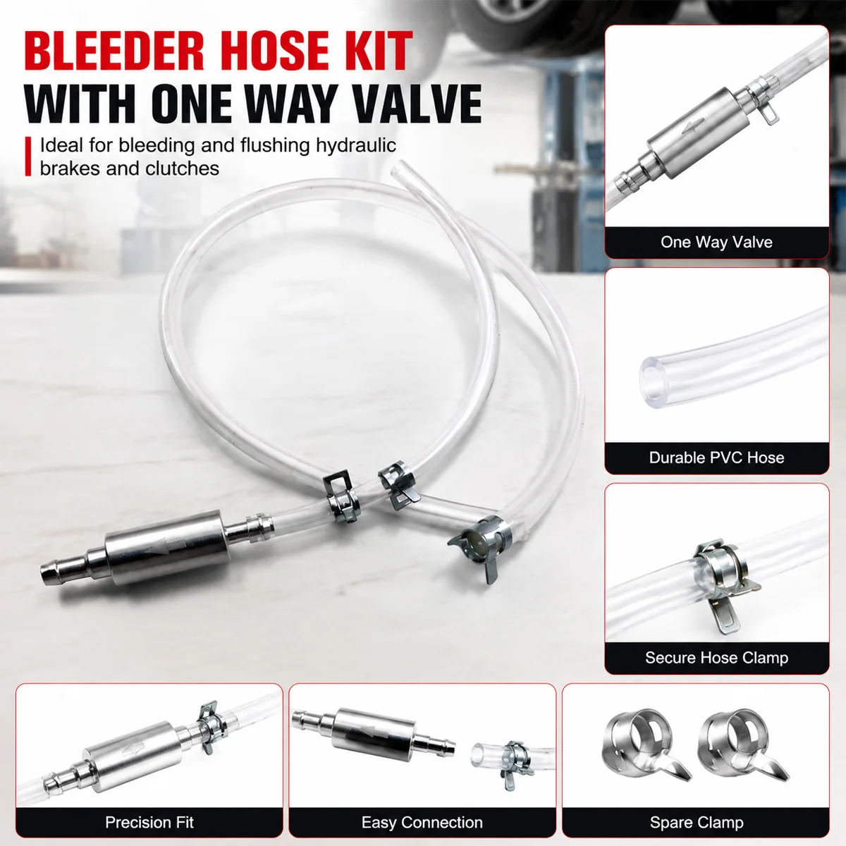 PINMOAP Brake Bleeding Hose With One-Way Valve Clear Tube Quick Connect Fluid Bleeder Kit For Car Motorcycle Repair Garage Tool - view 2
