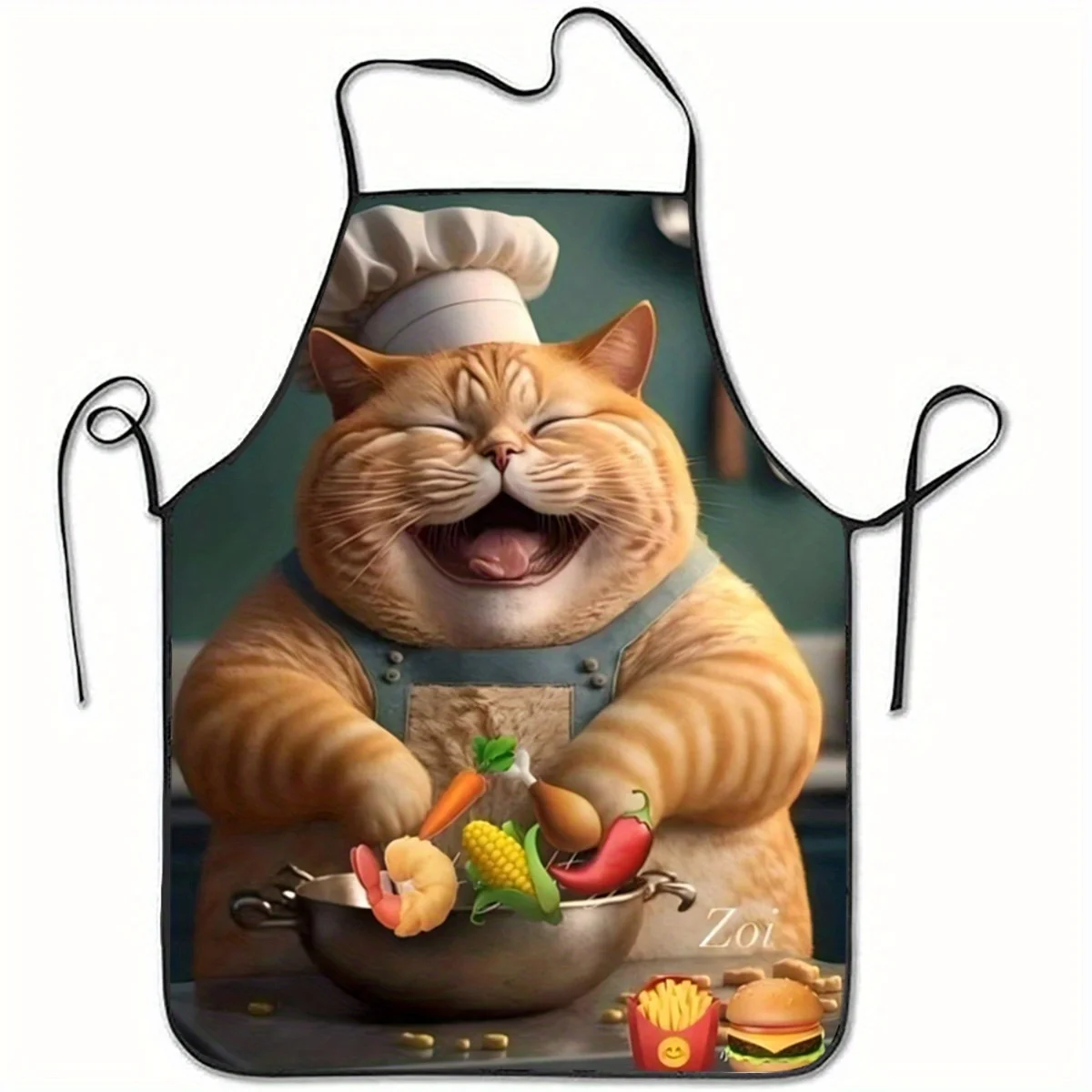 1pc Playful Cat Chef Cooking Apron - Polyester Kitchen Apron Suitable For Cooking Baking Barbecuing Cleaning Outdoor Parties - B
