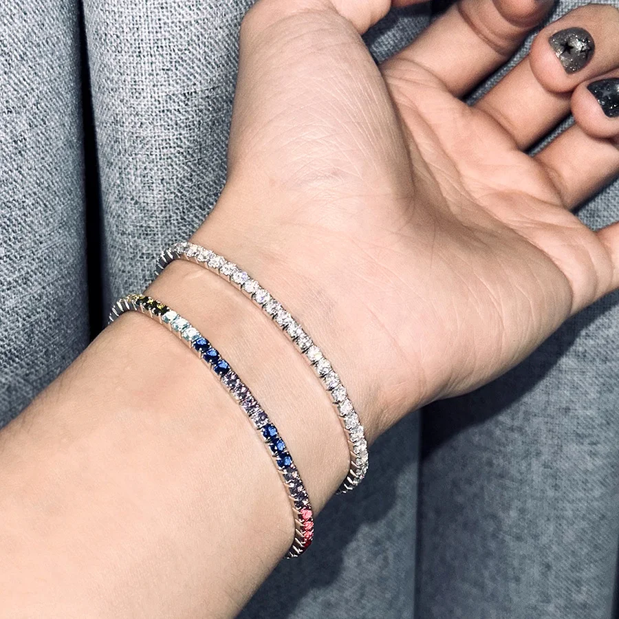 

925 Silver Tone Cubic Zircon Tennis Bracelet for Women Sparkling Round Cut Crystal Stretch Bangle Elegant Wedding Party Jewelry