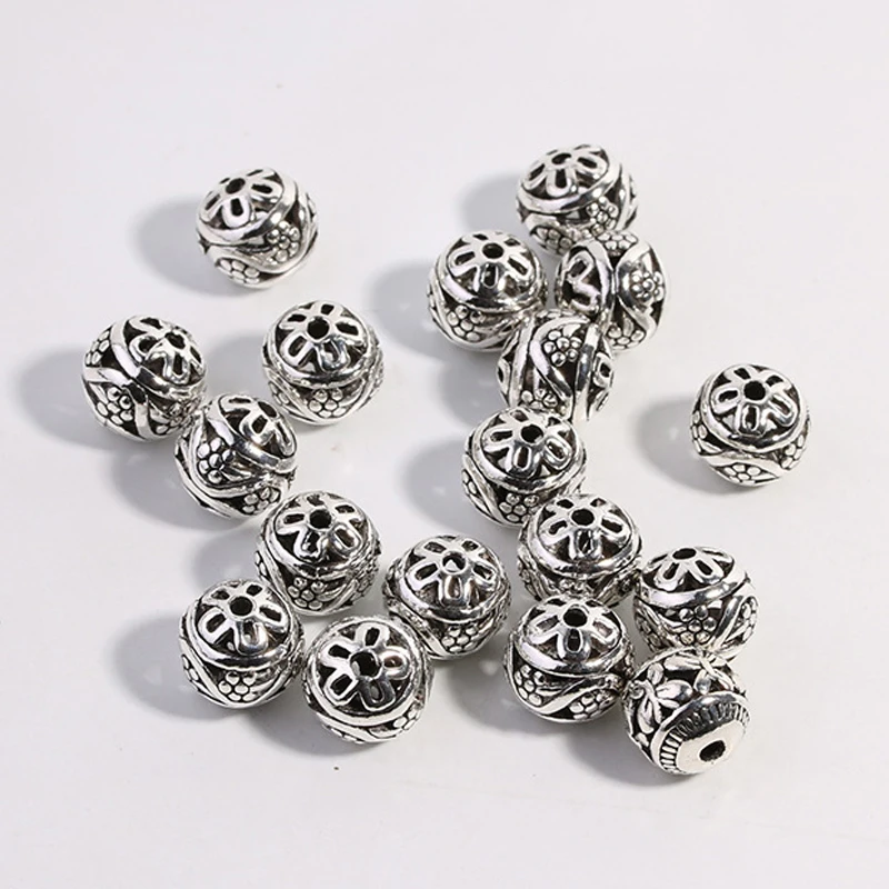Juya 10 20 Stück/Lot 10 12mm Gravierte Perlen Hohl Antik Gold Silber Beschichtete Metallperlen für DIY Damen Herren Perlenarbeiten Schmuckherstellung – Detail 10