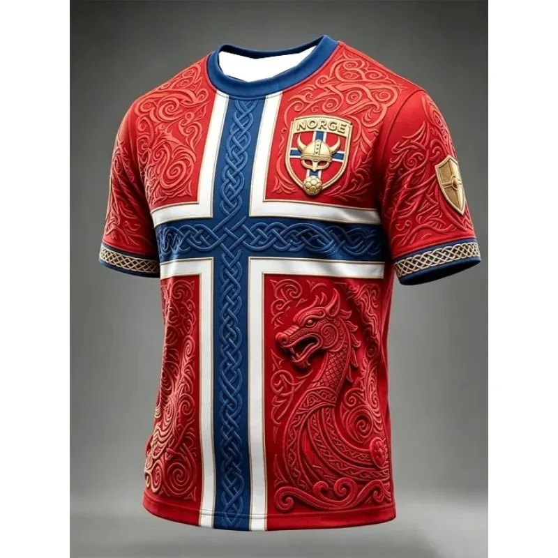 T-shirt de sport à motif mythologique nordique en relief 3D, maillot rétro pour matchs et entraînements pour les hommes, fans de football