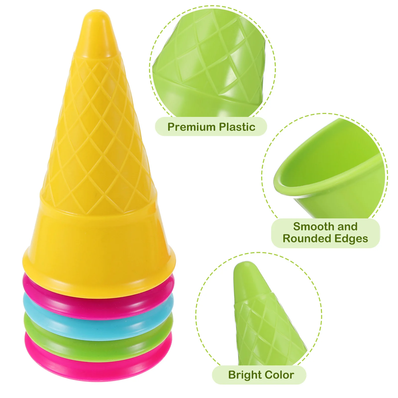 1 Set of 6pcs Seaside Beach Toys Sand Ice Cream Cones and Scoop Outdoor Toys for Kids Children (5pcs Cream Cones and 1pc Scoop R