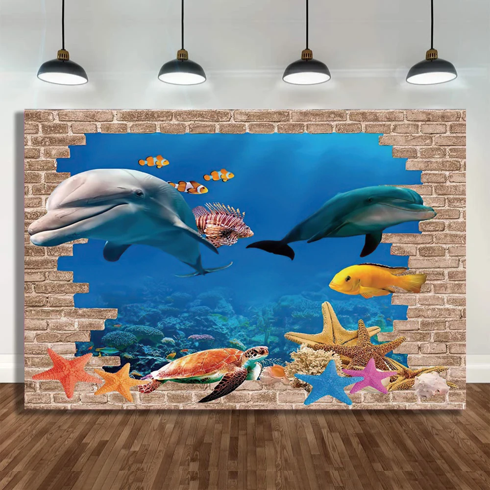 Underwater Animal Worldshark Dolphin Photography Backdrop Kids Birthday Party Decoration Aquarium Theme Background Photocall