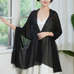 Korean Chiffon Beach Bikini Sunscreen Shawl Summer Thin Outerwear Sun Clothing Cardigan Women's Long Sunshade Cloak Silk Scarf
