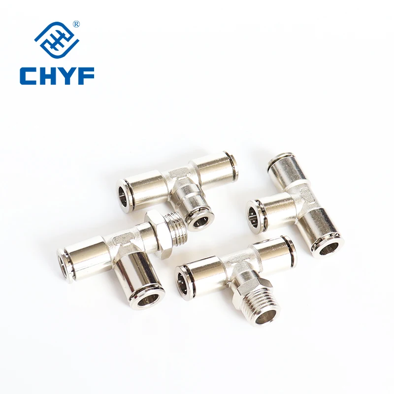 

10PCS PEG TKC Series Nickel Plated Brass Pneumatic Plug-in Quick Connector T-type Three-way Reducing Fitting